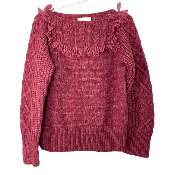 LoveShackFancy Kingston Rose Pink Fringe Sweater Alpaca Wool Blend - Picture 3 of 7
